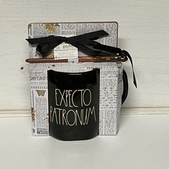 Rae Dunn Harry Potter EXPECTO PATRONUM  Double Sided Mug And Stir Wand Deer NEW - Picture 1 of 6